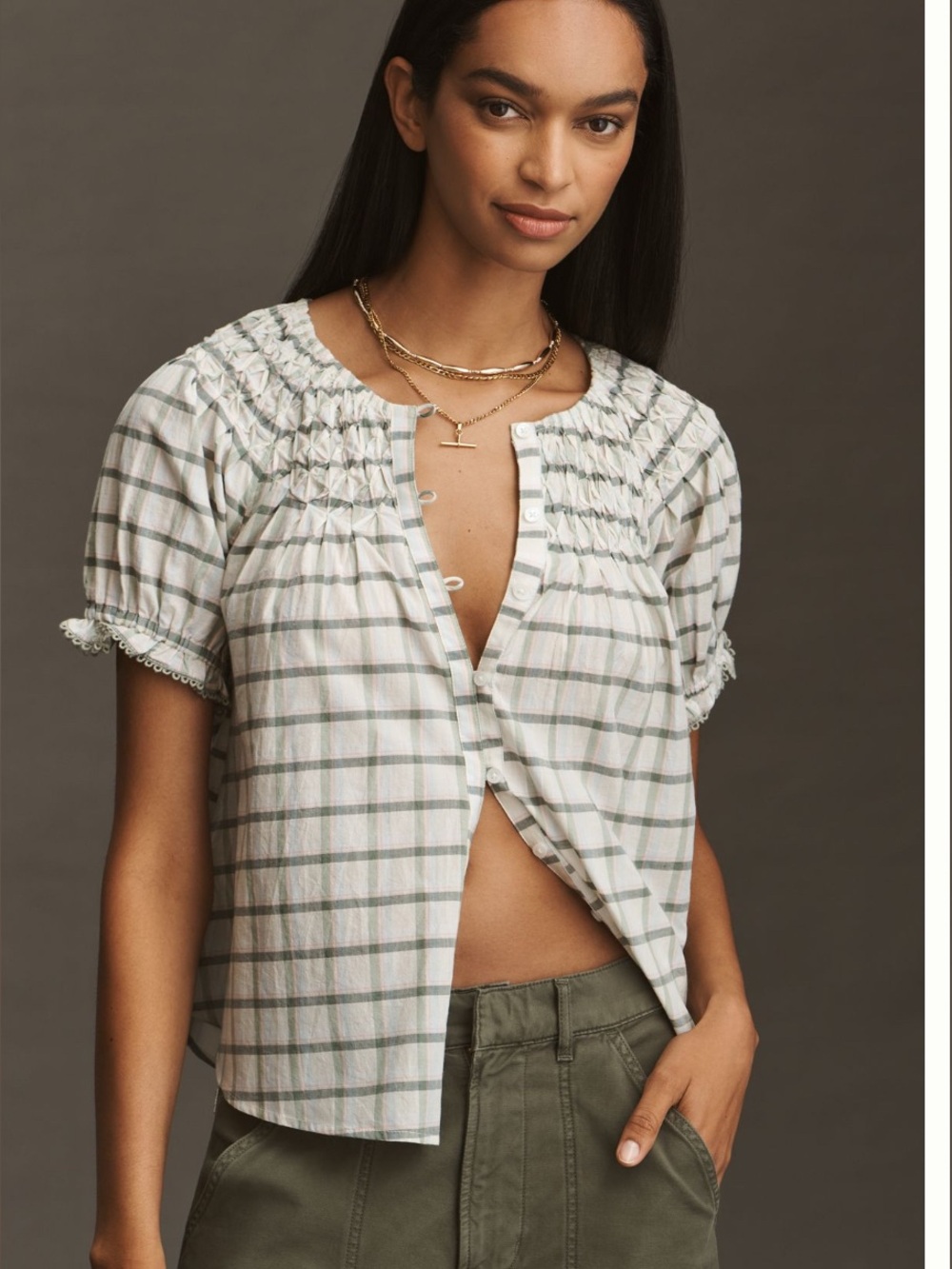Anthropologie Short Sleeved Smocked Top